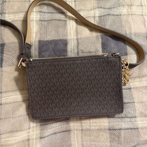 Michael Kors Dark Brown Crossbody Bag with Gold Accents